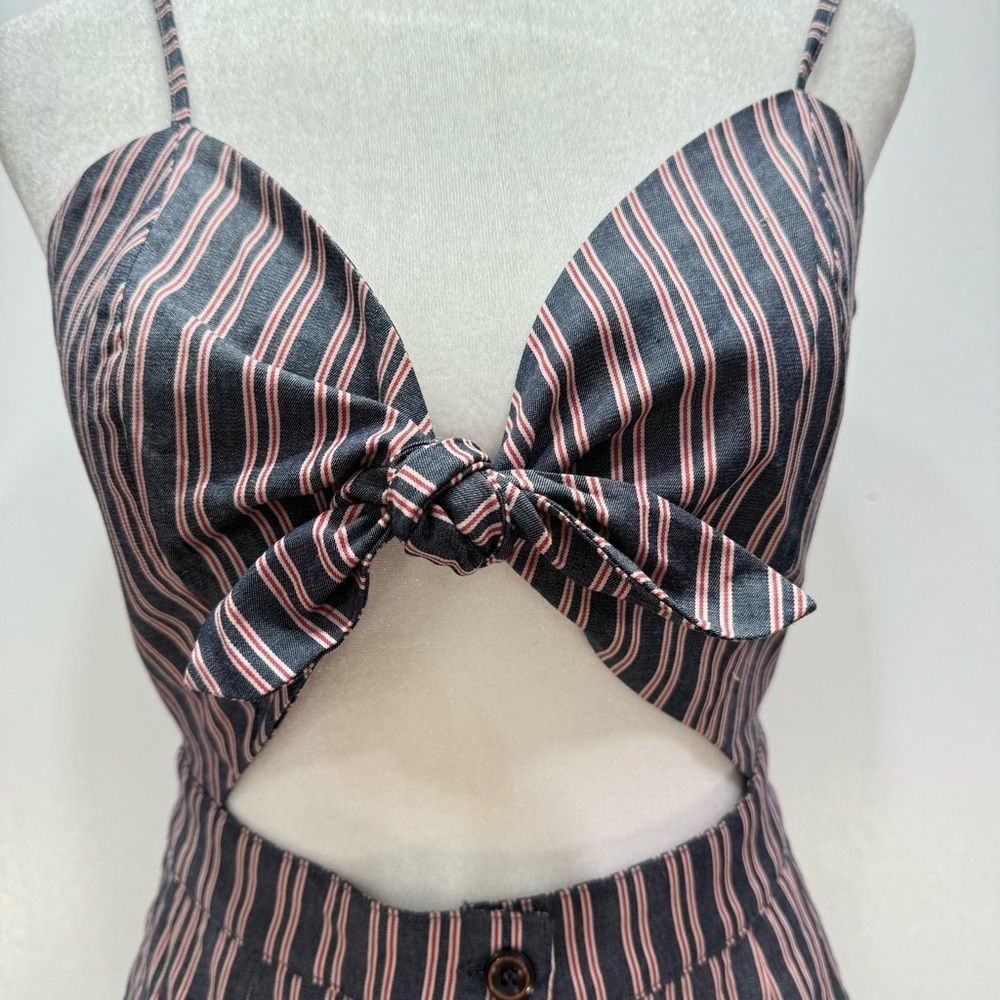 Navy Blue Striped Bare Midriff Coquette Girl Midi Dress by Mo Vint New York - Picture 8 of 11